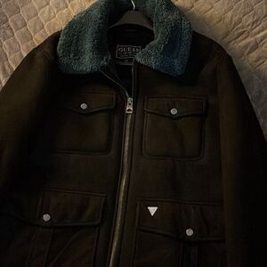 GUESS Men's Bomber Jacket Olive Green/Black, Size M